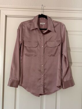 Equipment Satin Button-Down Shirt in Light Beige